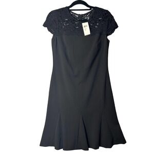 Lauren Ralph Lauren Dress Women 4 Black‎ Yoke Lace Jewel Neck MSRP $148 NEW